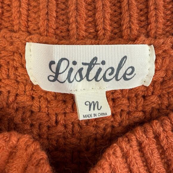 Listicle M Medium Cable Knit Sweater Oversized Fringe Boho Chunky Mohair Blend - Picture 4 of 10